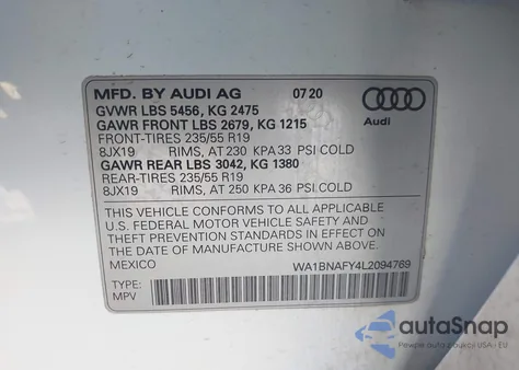 2020 Audi Q5 Premium Plus 45 Tfsi Quattro S Tronic from USA, damaged, VIN WA1BNAFY4L2094769